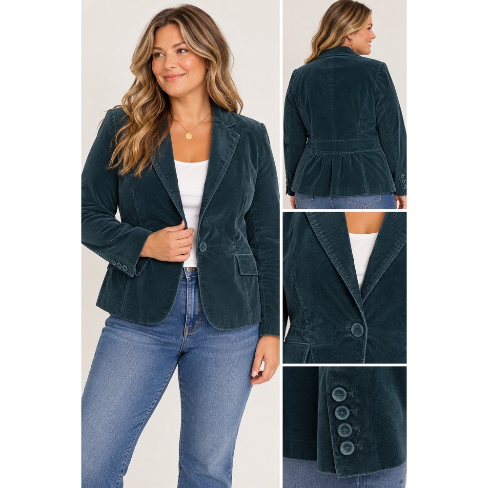 Talbots Teal Blue Corduroy Blazer Jacket Womens 16 Single Button Paisley Lining